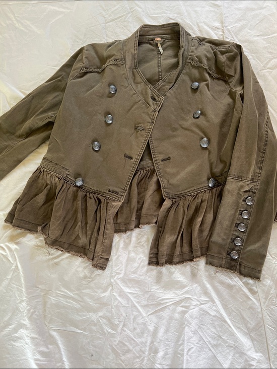 Free People Jackets & Blazers - Free People - Olive Green Women's Ruffle Hem Jacket Size L